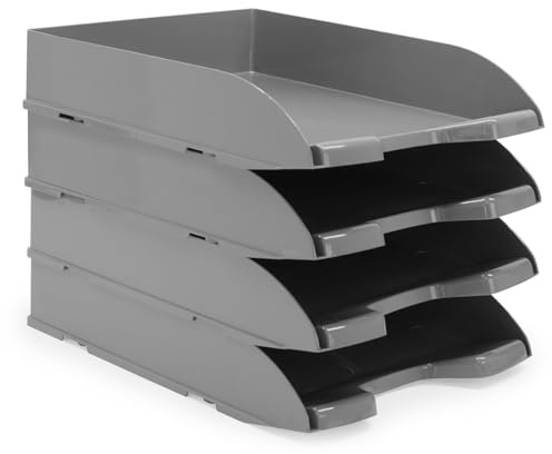 Waytex Pack de 4 Corbeilles à Courrier A4 Plastique Opaque Gris