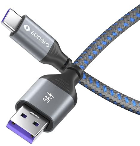 Sonero® USB-C auf USB-A Ladekabel, Schnellladekabel Typ C, 5V/5A, Grau/Blau, 1,00m