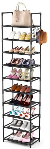 esonstyle 10 Ebenen Schuhregal für 20-25 Paar Schuhregal schmal und hoch Schuhaufbewahrung, schwarz