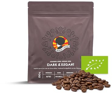 AFRO COFFEE Dark & Elegant I 250g Premium Bio Kaffeebohnen Fairtrade I 100% Arabica Kaffee Bohnen I Bohnenkaffee aus Äthiopien mit Noten von Bitterschokolade I handgepflückt, dunkel geröstet, säurearm