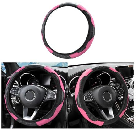 Adunsiaoto Couvre Volant Voiture, Couvre Volant en Microfibre Cuir Souple, Respirant Microfibre Cuir Couvre Volant, Antidérapant Respirant Caches de Volants pour Voiture Van Truck SUV(Rose)