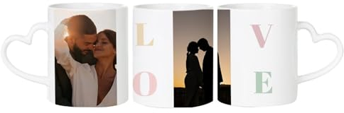 Wanapix | Tazas San Valentín Personalizada con Foto | Taza Aza Corazón | Regalo Original Día de los Enamorados | 325ml | Collage Love