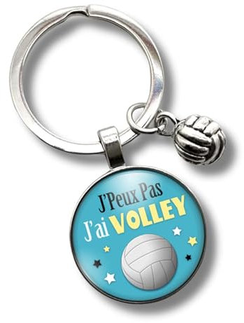 Porte-clés « J'peux pas, j'ai volley» avec cabochon et breloque balle de volleyball – cadeau idéal pour joueur de volley- création