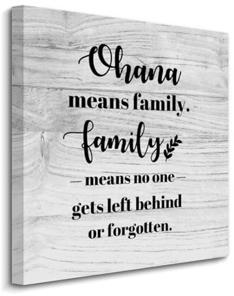 Yelolyio Ohana Family Leinwanddruck, Wandkunst, Motivierende Zitate, Kunstwerke für Wohnzimmer, Schlafzimmer, Veranda, Heimdekoration, hängendes Poster, christliches Geschenk, 50,8 x 50,8 cm