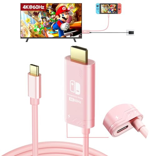 JINGDU USB C to HDMI Cable Compatible with Nintendo Switch NS/OLED/Steam Deck/ROG Ally, Portable USB-C to HDMI Cord Replaces The Original Switch Dock for TV Screen Mirroring, 4K@60Hz, 2m, Pink
