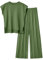 Veriliss 2 Teilig Outfits Für Damen Pullover Sets Strickpullover Tops Elastische Taille Hosen Lounge Sets Trainingsanzug(Grün,XL)