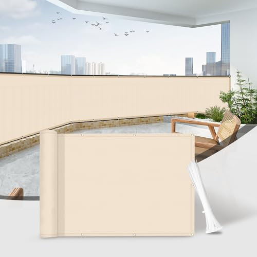 Sunnylaxx Pantalla privacidad Balcon 85x500cm,Ant-UV Resistente al Viento,Pantalla para Balcón Jardín Protección de Privacidad,con Ataduras de Cables,Caqui