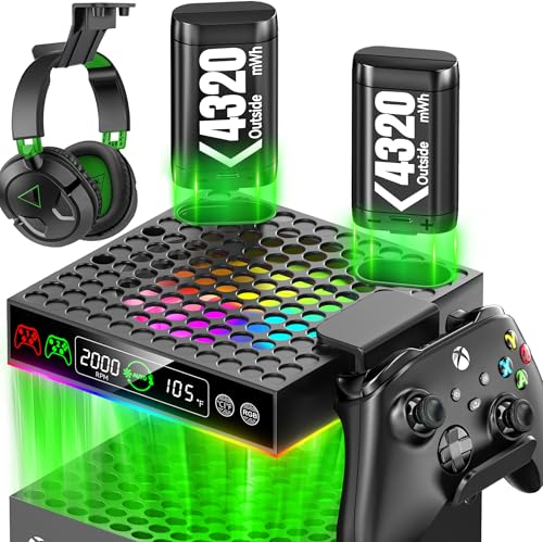 Ventilador Xbox Series S & X Auto, Cargador Mando Xbox Series X con 2 x 4320 mWh Baterías Recargables, Enfriador Xbox Series X Accesorios Xbox