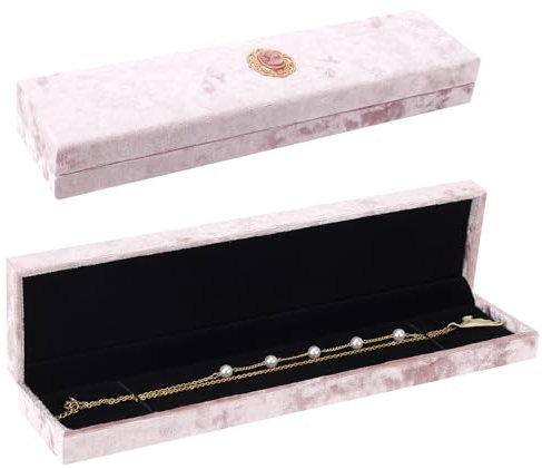 Casiwaft Lange Halskette Geschenkboxen, Samt Vintage Halskette Anhänger Armband Display Box für Heiratsantrag Verlobung Valentinstag und Tägliche Lagerung, Rosa