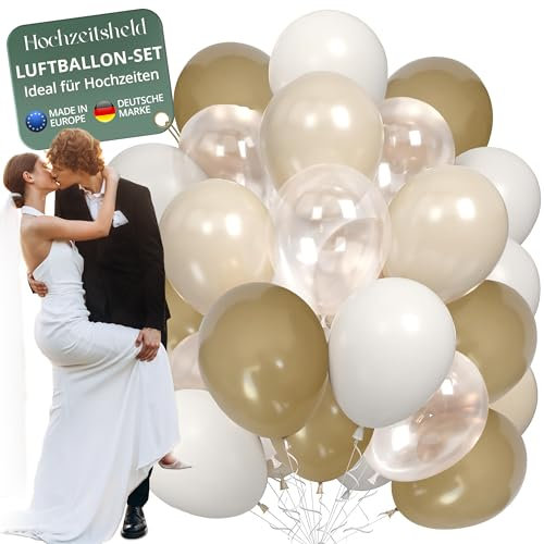 Hochzeitsheld® Luftballons Hochzeit Beige 50 Stück - 100% Made in EU aus biologisch abbaubaren Kautschuklatex - Helium Ballons Hochzeit, Luftballon Hochzeit, Hochzeit Luftballons, Hochzeitsballons