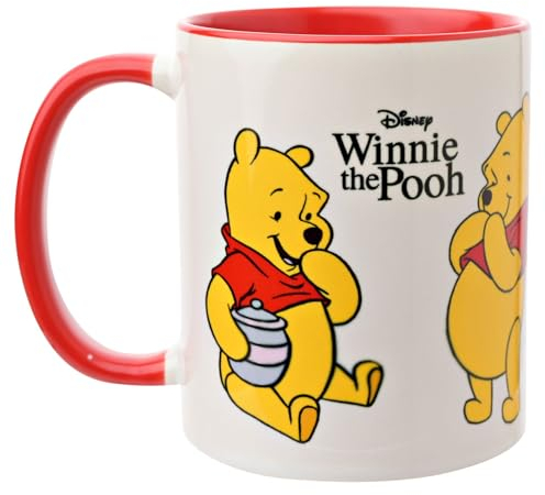 Widdop and Co. - Mug Disney Winnie l'ourson – Tasse rouge/blanc en grès émaillé avec icônes et méchants – Produit sous licence officielle Disney Merchendise (325 ml).