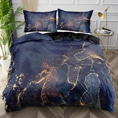 Luowei Marmor Muster Bettwäsche 135x200 cm Blau Bettwäsche Set Microfaser Luxus Modern Bettbezug und Kissenbezüge 80×80cm mit Reißverschluss