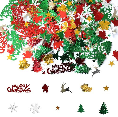 Konfetti Weihnachten Deko - 30g Tischdeko Streudeko Schneeflocke Santa Rentier Merry Christmas Konfetti Bunt, Weihnachtskonfetti Pailletten für Weihnachtsfeier Decorations