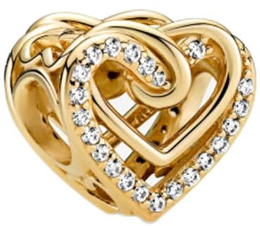 MITSOKU Charms Goldenes Herz 925 Sterling Silber Anhänger Perlen für Armbänder und Halsketten Schmuck Geschenke für Frauen