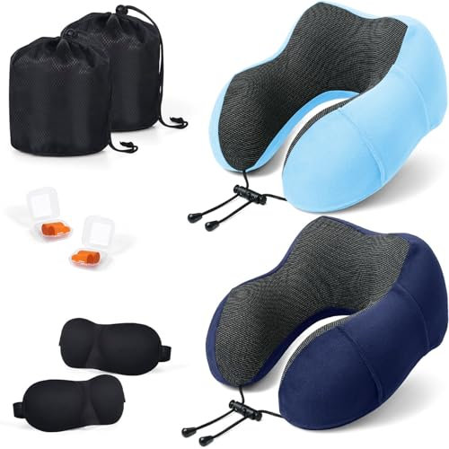 SOMLAW Oreiller de Voyage pour Avion, 2 Pièces Coussin de Nuque pour Voyage, Oreiller de Voyage en Mousse à Mémoire de Forme, Oreiller de Vol Réglable et Compact, Coussin de Nuque Ergonomique