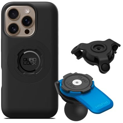 QUAD LOCK 1 Kugel-Adapter Handyhalterung für Motorrad mit Vibrationsdämpfer und MAG-Hülle für iPhone 16 Pro