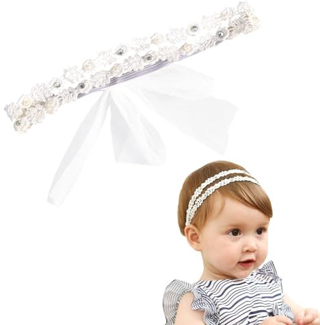DHWEKU 1 Pezzi fascia capelli neonata fascia capelli bambina di Fascia Capelli Cerchietti e Fasce per Capelli Bambina Neonata battesimo bimba Nastro di pizzo per feste di compleanno e regali