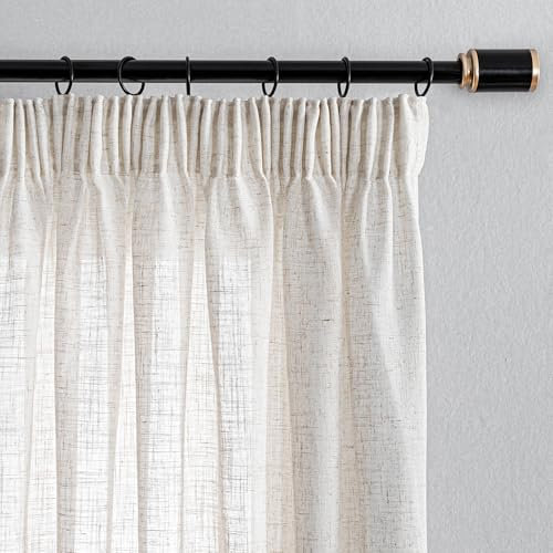 MYSKY HOME Vorhänge Leinenoptik Gardinen Wohnzimmer Gardine mit Kräuselband Halbtransparent Vorhang 2er Set Natürlicher Stil Gardine Halbtransparent Linen Curtains, H 280 x B 140 cm, Leinenfarbe