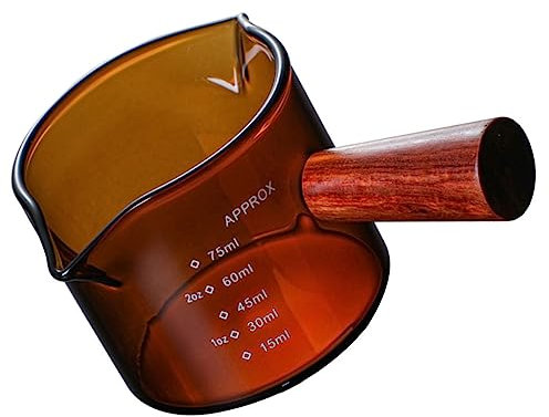 MAGICLULU Doppel-ausguss Glas Milchkrug Mit Holzgriff Milchkanne Für Kaffee Latte Art Messbecher Vielseitig Einsetzbar Für Zuhause Hotel Restaurant