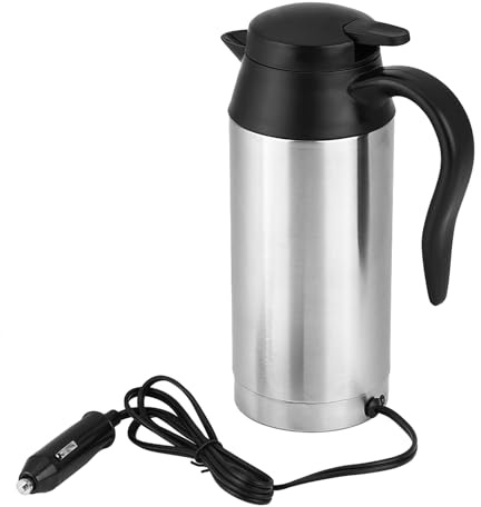 Glomora 750ml 12V Car Electric Kettle Stainless Steel Car Kettle Boiler Cigarette Lighter Heating Kettle Mug Electric Travel Thermoses DC Powered Car Teapot Portable Water Heater