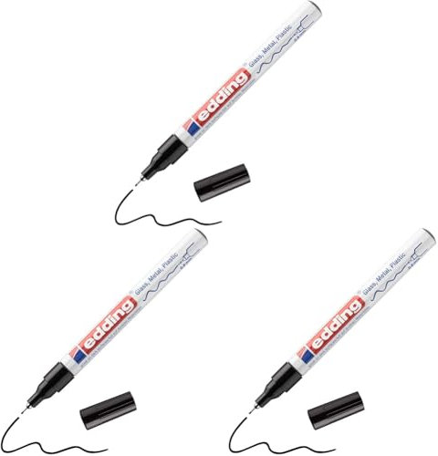 edding 780 Glanzlackmarker - schwarz - 1 Lackmarker - extra-feine Rundspitze 0,8 mm - Lackstift für Glas, Stein, Holz, Kunststoff und Papier - wasserfest, stark deckend, sehr dünn (Packung mit 3)