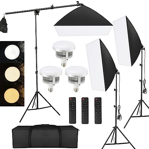 Tiandirenhe Softbox Set Fotostudio 3 Pack, 85W 50 x 70cm Softbox LED Beleuchtung Set mit 2800K-5700K, Vollverstellbare lichtstativ für YouTube, Tiktok Videoaufnahmen, Studio Porträts