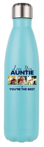 Personalised Photo, LOVE YOU AUNTIE YOU’RE THE BEST, Stainless Steel Bottle. (Mint Green)
