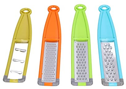 Stainless Steel Vegetable Zester | 4 - in - 1 Cheese Grater & Food Cutter | Sturdy Kitchen Tool for Potatoes/Carrots/Cheese | Curved Handle Design, Easy Storage
