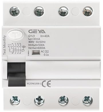 MOUKWLEK GYL9 AC disyuntor de Corriente Residual Interruptor diferencial de Seguridad 4P 25A 40A 63A 80A 100A 30mA 100mA 300mA(4P 25A,30mA)