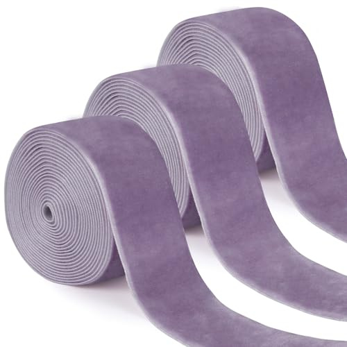 Uiopa 3 Rollen Samtband Taro Violett Geschenkband Breit 38mm x 2,7m Schleifenband Samt Dekoband Ribbon Stoffbänder für Geschenkverpackungen, Kränze, Blumensträuße, DIY-Projekte
