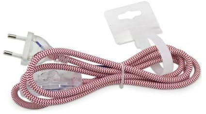 Textilkabel mit Durchgangsschalter 1,5m Zickzack weiß und rot 2x0,75mm² 230V