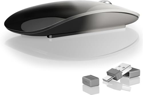 Uiosmuph Mouse Bluetooth, Mouse Wireless Ricaricabile, Silenzioso Mouse Senza Fili Tri-Mode (Dual Bluetooth 5.1 + 2.4GHz) con Ricevitore USB, per Laptop/iPad/PC/Mac,Grigio e nero