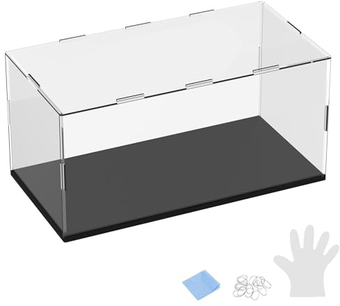 M METERXITY 1-Pack Acrylic Display Case 11.8x5.9x5.9in Clear Black | Acrylic Clear Display Case Box with Black Wooden Base, for Collectibles, Dustproof Showcase