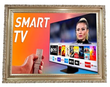 Cornice in Legno in foglia oro con particolari avorio per Smart TV, Decorativa, Universale su Misura TV1045 (da 66 a 75 pollici)