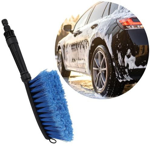 Bauster® Auto Waschbürste mit Wasseranschluss – Universal Bürste für Auto, Felgen, Fenster & Wohnmobil – Kratzfreie, weiche Borsten, ergonomischer Griff, Gartenschlauch kompatibel