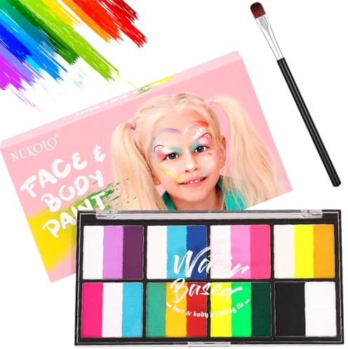 Kinderschminken Set – 2 Stück Kinderschminke,15 Farben Schminkfarben Schminkpalette Und Profi-Pinsel,Hautfreundlich & Leicht Abwaschbar Halloween Schminke Set Theaterschminke