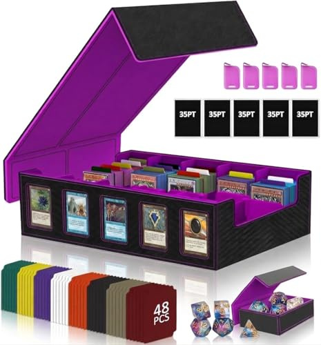 CyperEver 5 Row 3900+ Trading Card Storage Box with Commander Display | Magnetic Closure Removable Lid, with 5 Toploaders, 5 Stoppers, 48 Dividers, 1 Dice Tray, Ideal for MTG TCG PTCG Sports Card