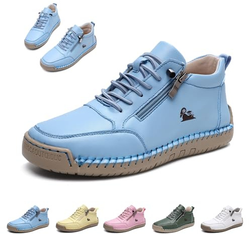 Damen Handgefertigt Weiches Leder Hohe Stiefel Outdoor Beck Schuhe Wasserdicht Rutschfest Allwetter Ultra-bequemer Barfußschuhe Reißverschluss Retro Wanderschuhe Orthopädische Sneakers