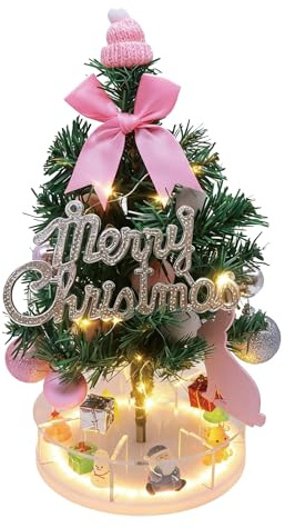 ACEMOOW Desktop-Christmas Tree 30cm Mini Weihnachtsbaum Künstlich Mit Led-Lichter,Zehnstufige Dimmung mit leuchtenden Ornamenten Für Haus,Büro,Weihnachtsdekoration