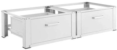 IVOL Podest für Waschmaschine oder Trockner weißer Stahl - Tragkraft 150 kg (Doppel mit Schubladen)