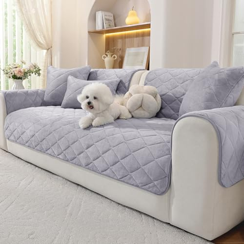 Ystyle Flanellsofa Überzug, Rutschfester Sofabezug, Weicher und Komfortabler Couchüberzug, Geeignet für 1/2/3/4-Sitzer Sofas und Sofas mit Chaise-Longue-Bereich (Hellgrau, 70x210cm)