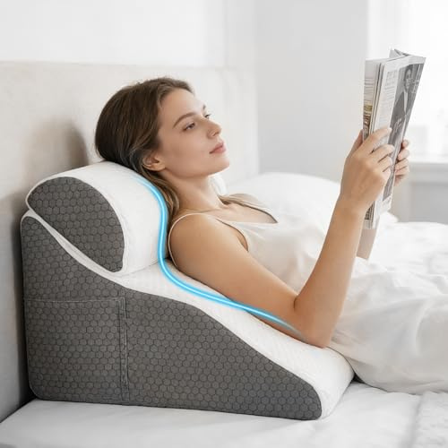 Aofesel Ergonomisches Lesekissen für Bett und Sofa, Memory Schaum Keilkissen Bett, Erwachsene Rückenkissen Kopfkissen für Entspannen, Spielen, Lesen oder Fernsehen, 50 * 50 * 30cm, GRAU