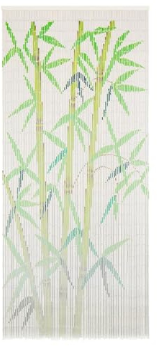 Rideau de porte en bambou, 90 x 200 cm, rideau anti-insectes pour terrasses, balcons et appartements, imprimé des deux côtés avec feuilles de bambou, troncs en bambou denses pour l'intimité
