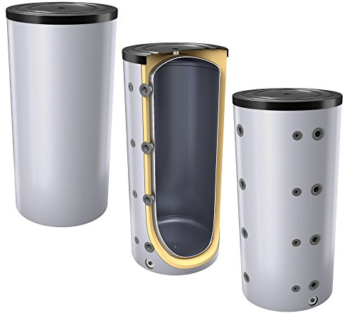 400 Liter Pufferspeicher/Heizungsspeicher - Warmwasserspeicher für Heizungswasser, ohne Wärmetauscher, inkl. Isolierung. Für Brauch- und Trinkwasser siehe emaillierte EWS8B Reihe.