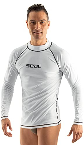 Seac T-Sun Long Man, schützendes Rash Guard-Tauchshirt zum Schnorcheln und Schwimmen mit Sonnenschutz, weiß, M