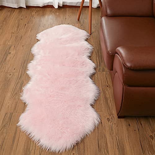 SXYHKJ Tapis Faux en Peau de Mouton,Imitation Toison Moquette Fluffy Soft Longhair Décoratif Coussin de Chaise Canapé Natte (Rose Tendre, 60x160cm)