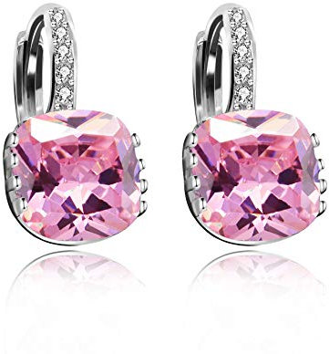 Uloveido Womens Rhodium Plated Square Rehinestone Earrings Rose Pink Cubic Zirconia Lever Back Earrings DML115