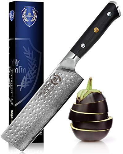 Regalia Nakiri (Usuba) Cuchillo de chef de verduras: el mejor cuchillo japonés japonés AUS10 de 67 capas de acero inoxidable de Damasco de alto carbono, hoja en forma de cuchilla asiática con acabado