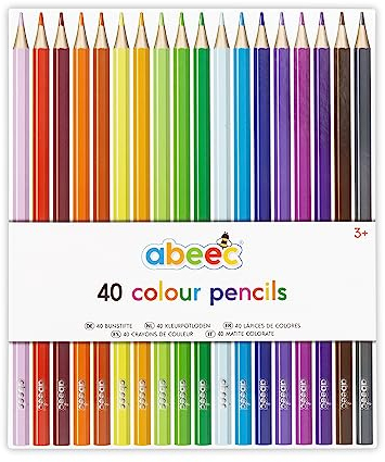 Abeec Assorted Colouring Pencils for Kids - Art Set - 40 x Assorted Artist Pencils - Back To School Supplies