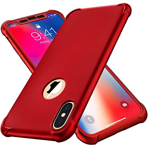 ORETECH para Funda iPhone X, con [2X Protector Pantalla][Protección de Cámara] 360 Grados Antigolpes Anti-Choque Silicona Premium y Hard PC Carcasa para iPhone X/XS Case 5.8 Rojo